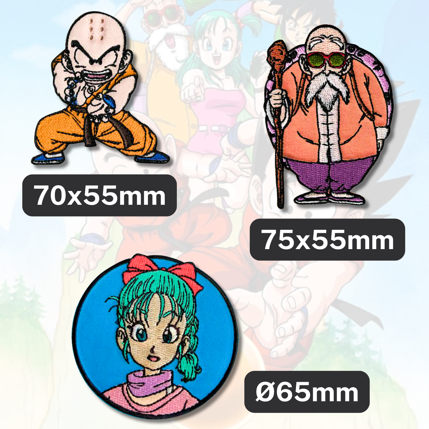 Sets of 3 Patented Iron on Patches - Dragonball, Onepiece, Pjmasks, Peppa Pig, Garfield, Spongebob, Paw Patrol or Naruto