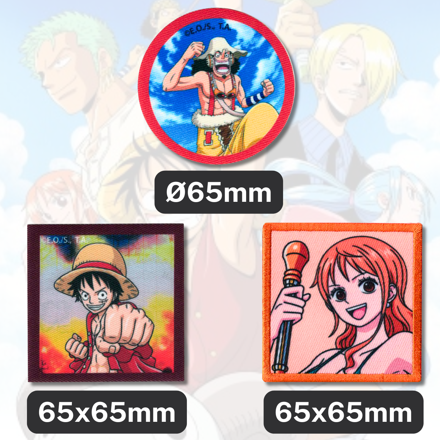 Sets of 3 Patented Iron on Patches - Dragonball, Onepiece, Pjmasks, Peppa Pig, Garfield, Spongebob, Paw Patrol or Naruto