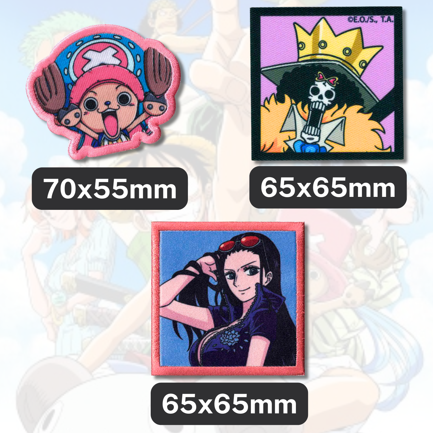 Sets of 3 Patented Iron on Patches - Dragonball, Onepiece, Pjmasks, Peppa Pig, Garfield, Spongebob, Paw Patrol or Naruto