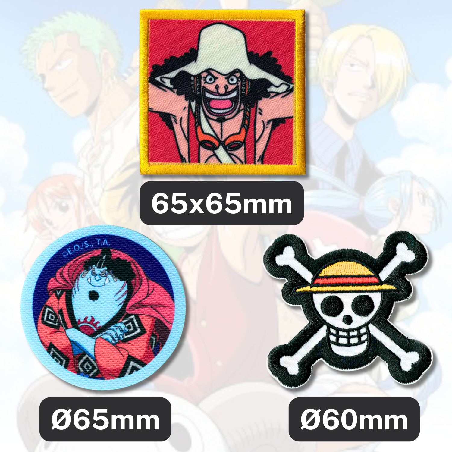 Sets of 3 Patented Iron on Patches - Dragonball, Onepiece, Pjmasks, Peppa Pig, Garfield, Spongebob, Paw Patrol or Naruto