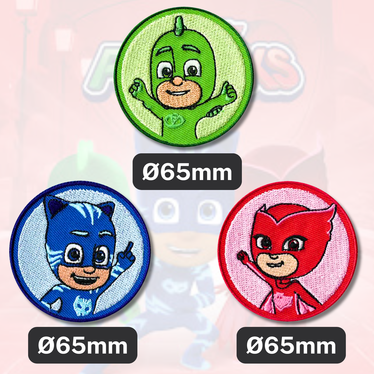 Sets of 3 Patented Iron on Patches - Dragonball, Onepiece, Pjmasks, Peppa Pig, Garfield, Spongebob, Paw Patrol or Naruto