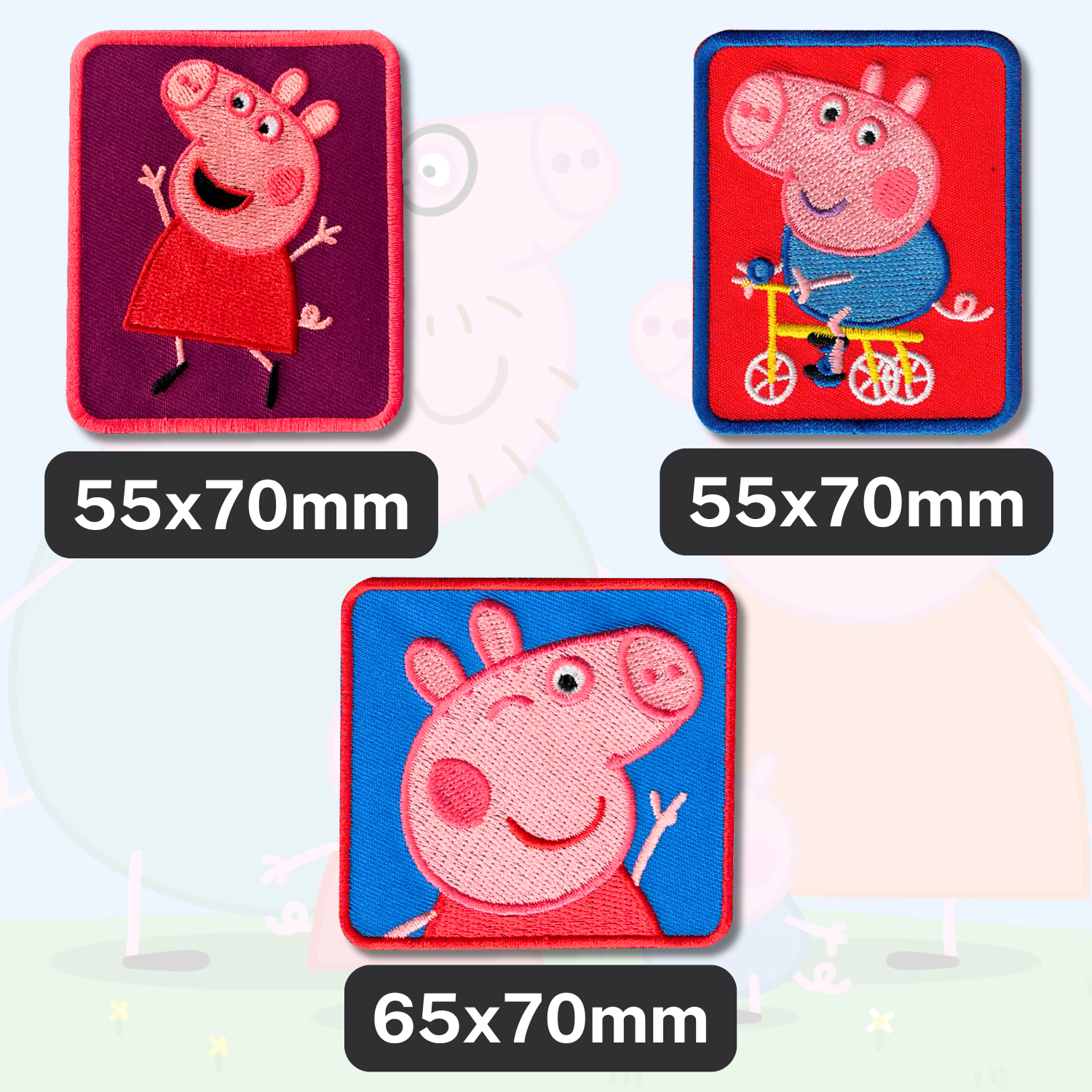 Sets of 3 Patented Iron on Patches - Dragonball, Onepiece, Pjmasks, Peppa Pig, Garfield, Spongebob, Paw Patrol or Naruto