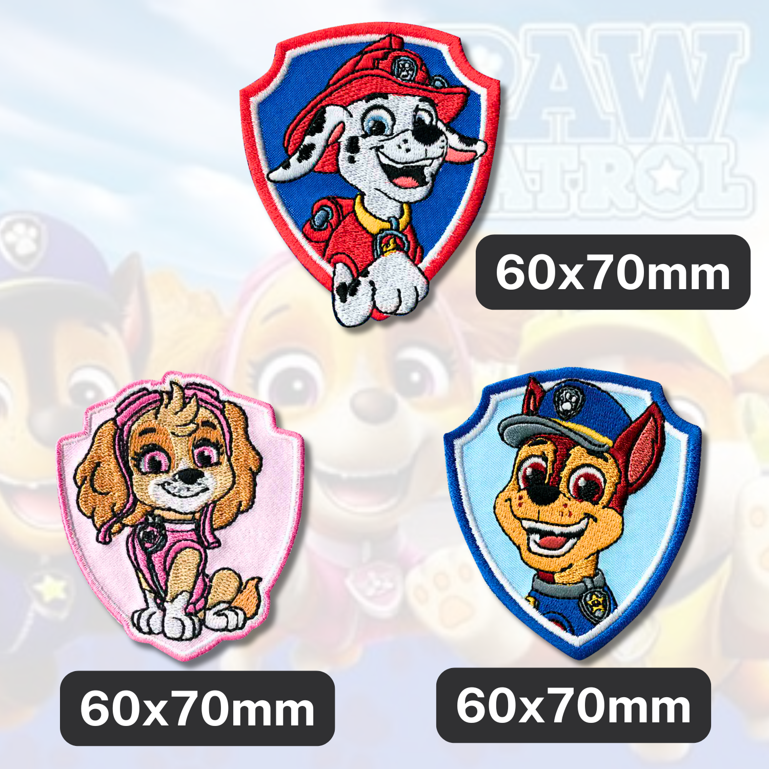 Sets of 3 Patented Iron on Patches - Dragonball, Onepiece, Pjmasks, Peppa Pig, Garfield, Spongebob, Paw Patrol or Naruto