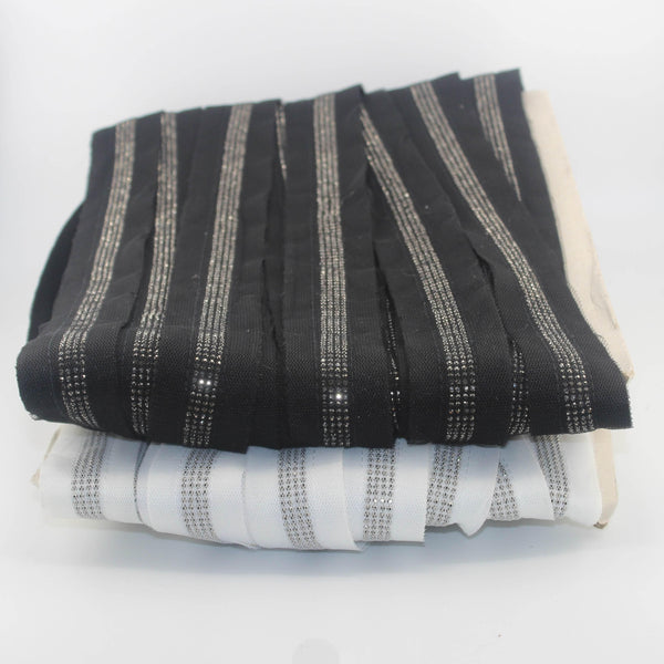 2 meter 35mm Trimming with a central line of strasses (11mm), covered with Tulle , Black or White - ACCESSOIRES LEDUC BV