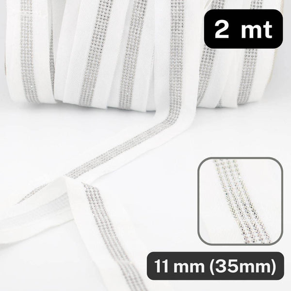 2 meter 35mm Trimming with a central line of strasses (11mm), covered with Tulle , Black or White - ACCESSOIRES LEDUC BV