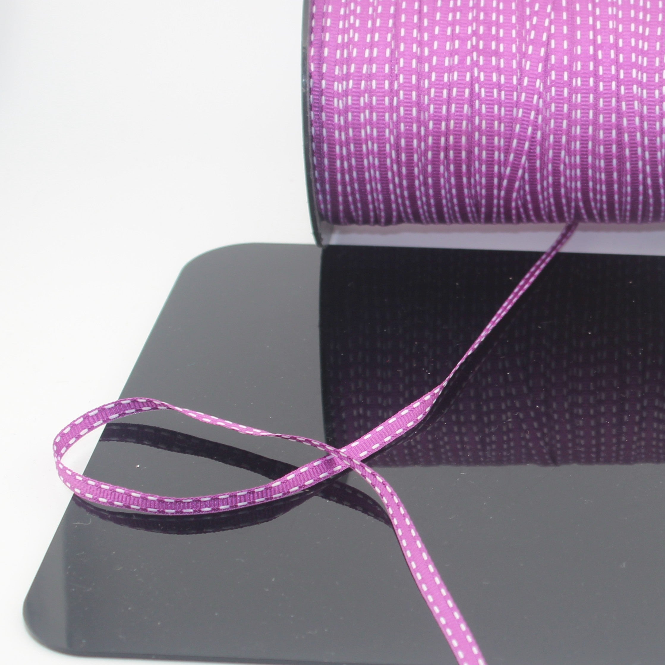 10 meters 6mm Gros Grain Ribbon with White Stitching available in Blue or Lilac - Made in Italy