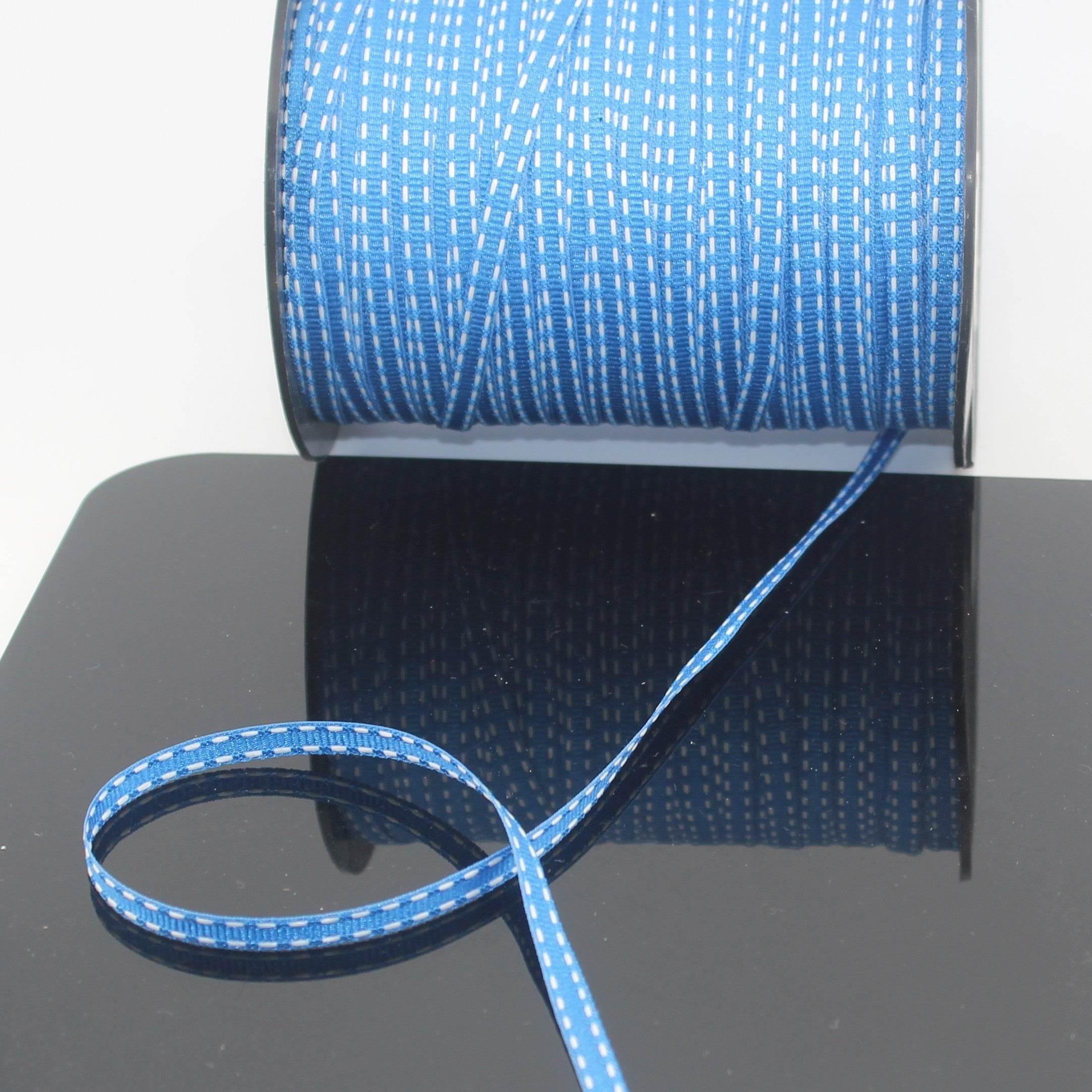 10 meters 6mm Gros Grain Ribbon with White Stitching available in Blue or Lilac - Made in Italy - ACCESSOIRES LEDUC BV