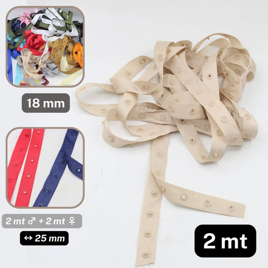 2 meters Polyester Snap Tape (male + female), width 18mm, distance between snaps 25mm #RUB1815