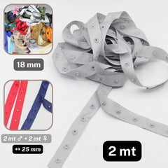 2 meters Polyester Snap Tape (male + female), width 18mm, distance between snaps 25mm #RUB1815 - ACCESSOIRES LEDUC BV