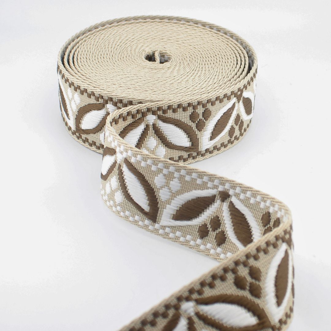 Leaves Design Webbing 38 mm | Decorative Strap Webbing for Bags & Upholstery (RUB3585)