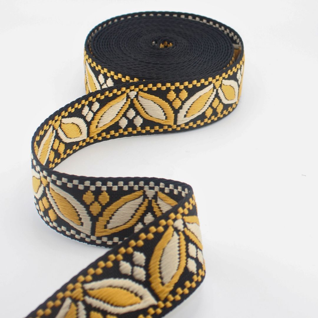 Leaves Design Webbing 38 mm | Decorative Strap Webbing for Bags & Upholstery (RUB3585)