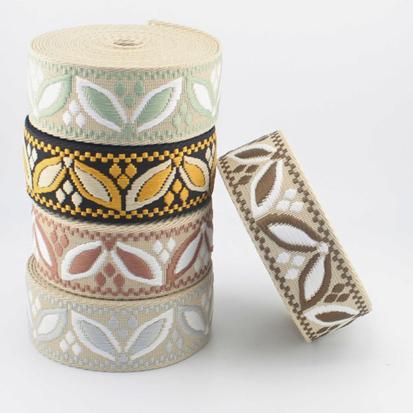 Leaves Design Webbing 38 mm | Decorative Strap Webbing for Bags & Upholstery (RUB3585)