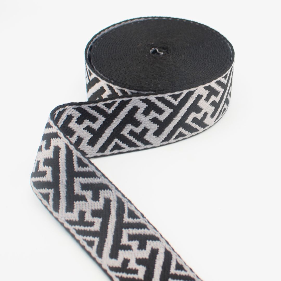 Geometrical Webbing 38 mm | Decorative Strap Webbing for Bags & Upholstery (RUB3586)