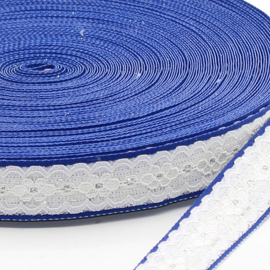 6 Meters White Floral Lace Trimming with Colored Edges (Blue or Green variants)