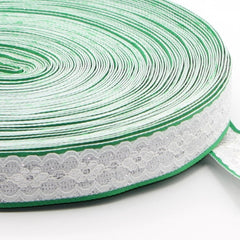 6 Meters White Floral Lace Trimming with Colored Edges (Blue or Green variants)