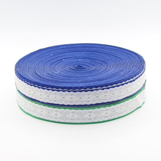 6 Meters White Floral Lace Trimming with Colored Edges (Blue or Green variants)