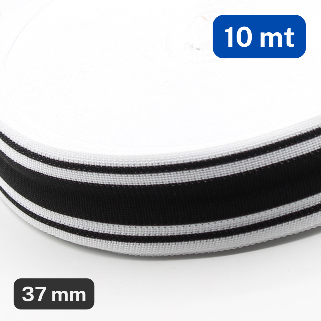10 meters Striped Knitted Tape 37mm Beige with Black & White Stripes