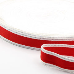 10 METERS - 25mm White Silver Lurex Red Striped Gros Grain