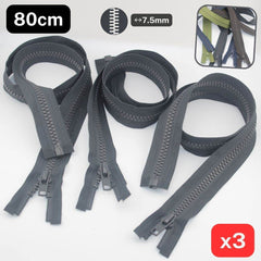 Set of 3, 80cm Long Jacket Zippers, with 7.5mm wide Teeth, Open End