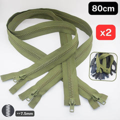 Set of 2, 80cm Long Jacket 2 Way Zippers, with 7.5mm wide Teeth, Open End