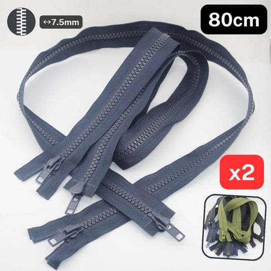 Set of 2, 80cm Long Jacket 2 Way Zippers, with 7.5mm wide Teeth, Open End - ACCESSOIRES LEDUC BV