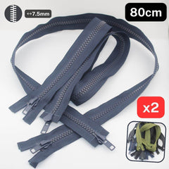 Set of 2, 80cm Long Jacket 2 Way Zippers, with 7.5mm wide Teeth, Open End