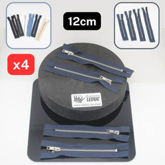 Set of 4 Trouser Metal Zippers - available in 12cm, 14cm, 16cm or 18cm - in Black, White, Blue, Navy, Beige or Brown