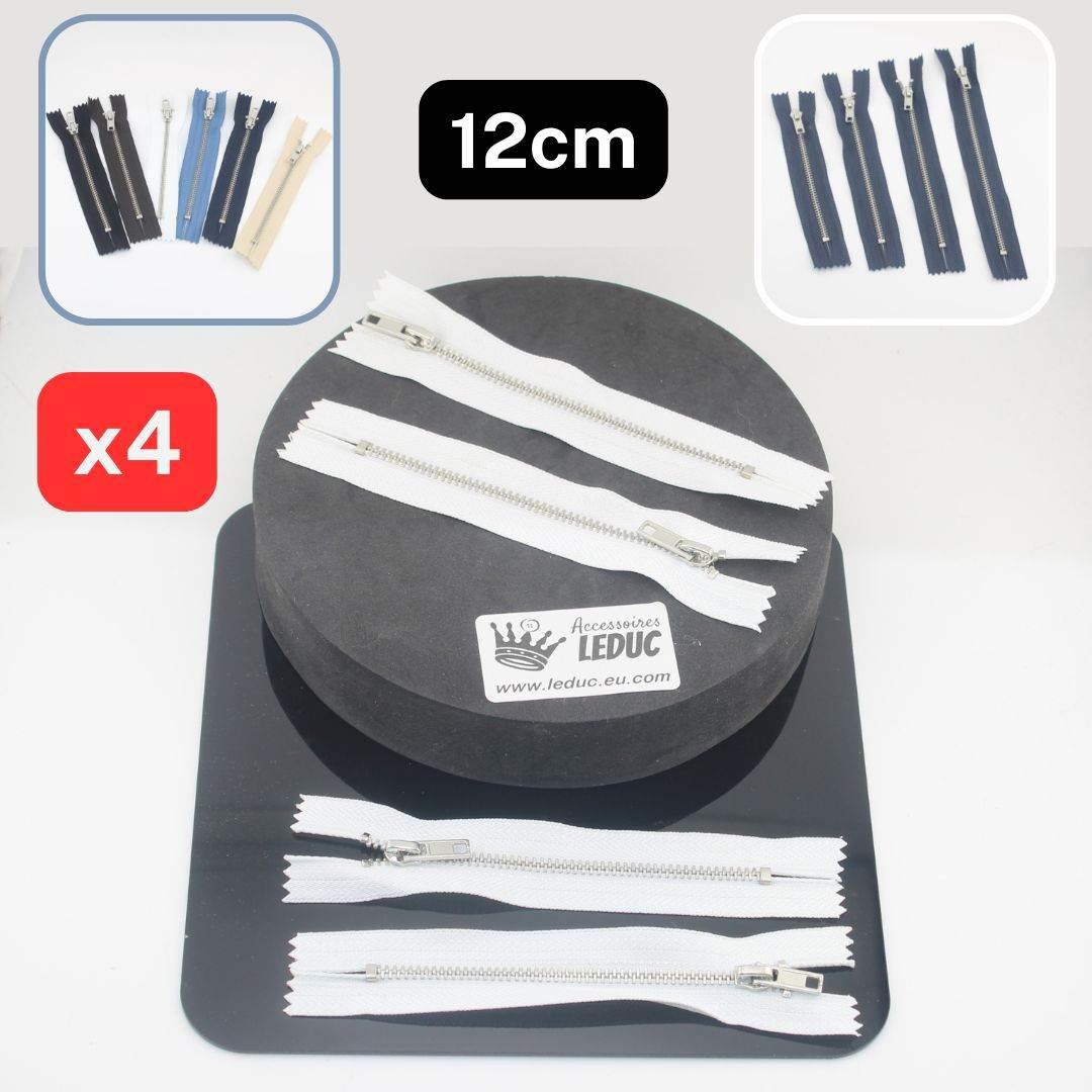 Set of 4 Trouser Metal Zippers - available in 12cm, 14cm, 16cm or 18cm - in Black, White, Blue, Navy, Beige or Brown - ACCESSOIRES LEDUC BV