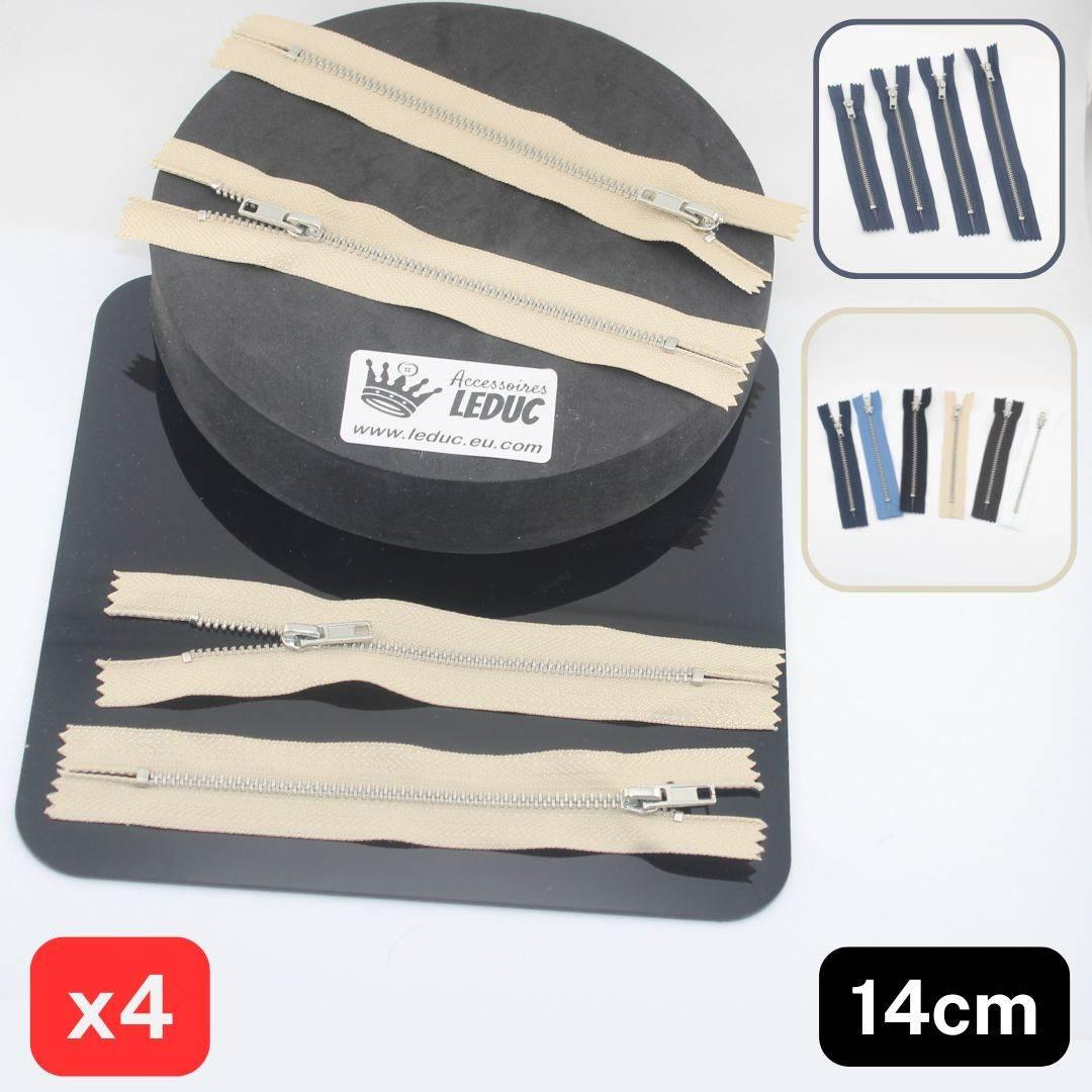 Set of 4 Trouser Metal Zippers - available in 12cm, 14cm, 16cm or 18cm - in Black, White, Blue, Navy, Beige or Brown - ACCESSOIRES LEDUC BV