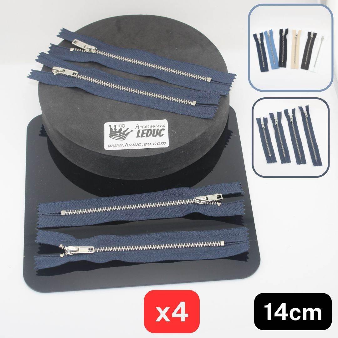 Set of 4 Trouser Metal Zippers - available in 12cm, 14cm, 16cm or 18cm - in Black, White, Blue, Navy, Beige or Brown - ACCESSOIRES LEDUC BV