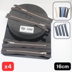 Set of 4 Trouser Metal Zippers - available in 12cm, 14cm, 16cm or 18cm - in Black, White, Blue, Navy, Beige or Brown