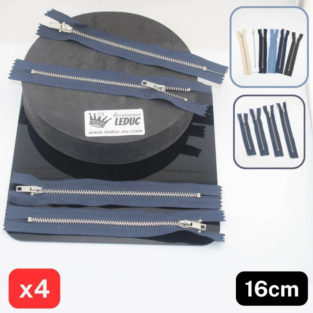 Set of 4 Trouser Metal Zippers - available in 12cm, 14cm, 16cm or 18cm - in Black, White, Blue, Navy, Beige or Brown - ACCESSOIRES LEDUC BV