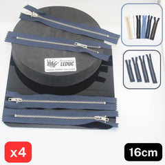 Set of 4 Trouser Metal Zippers - available in 12cm, 14cm, 16cm or 18cm - in Black, White, Blue, Navy, Beige or Brown