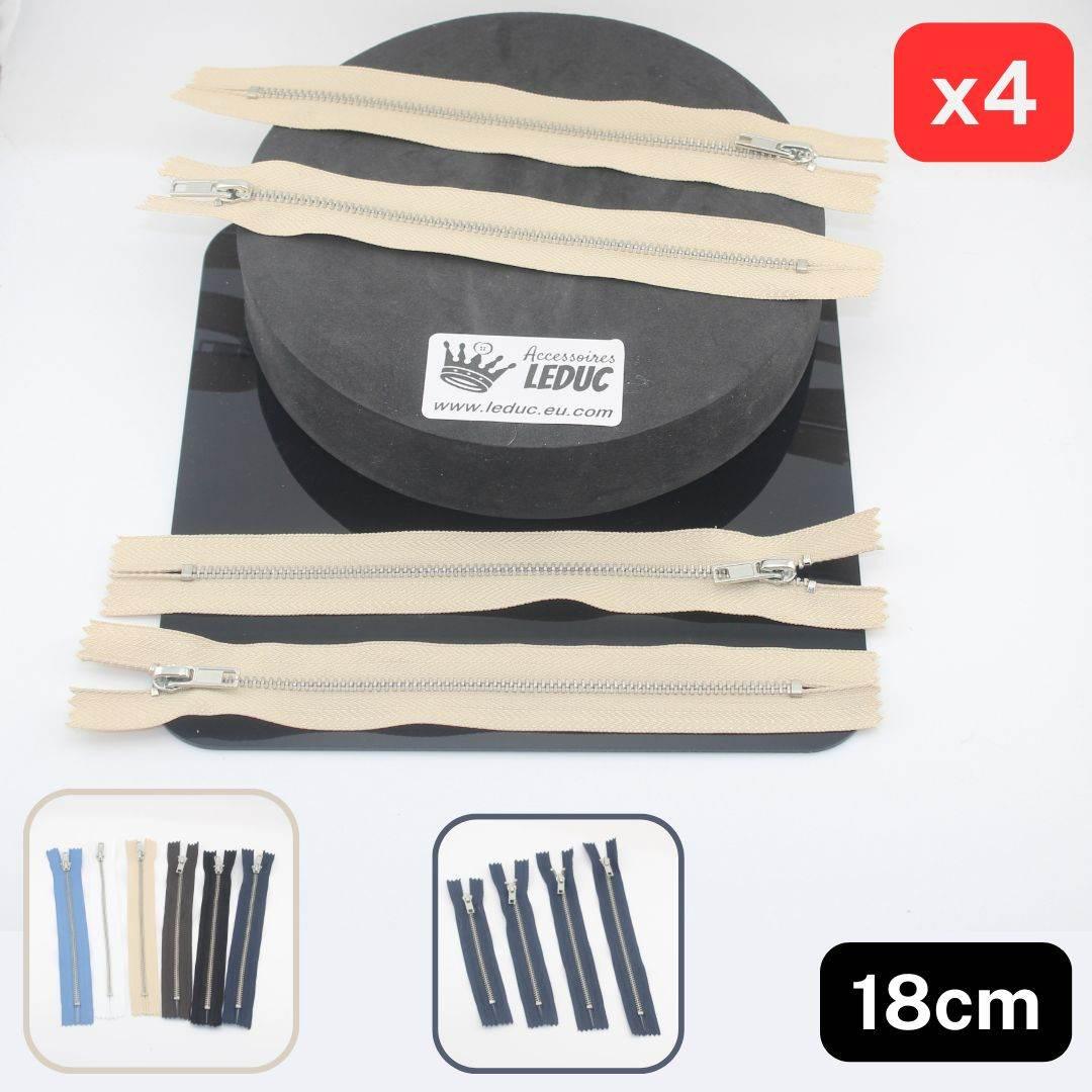 Set of 4 Trouser Metal Zippers - available in 12cm, 14cm, 16cm or 18cm - in Black, White, Blue, Navy, Beige or Brown - ACCESSOIRES LEDUC BV