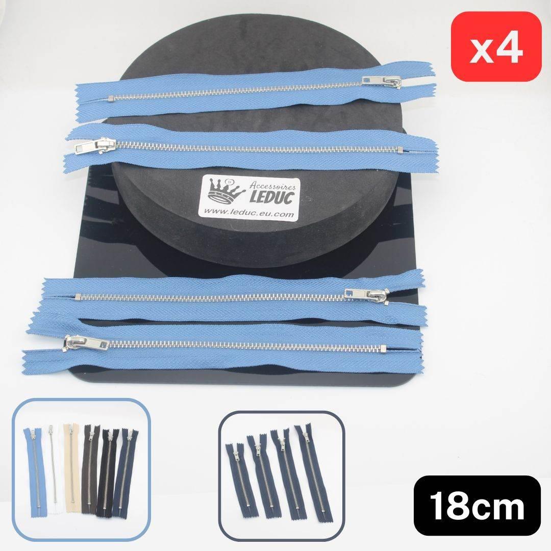 Set of 4 Trouser Metal Zippers - available in 12cm, 14cm, 16cm or 18cm - in Black, White, Blue, Navy, Beige or Brown - ACCESSOIRES LEDUC BV