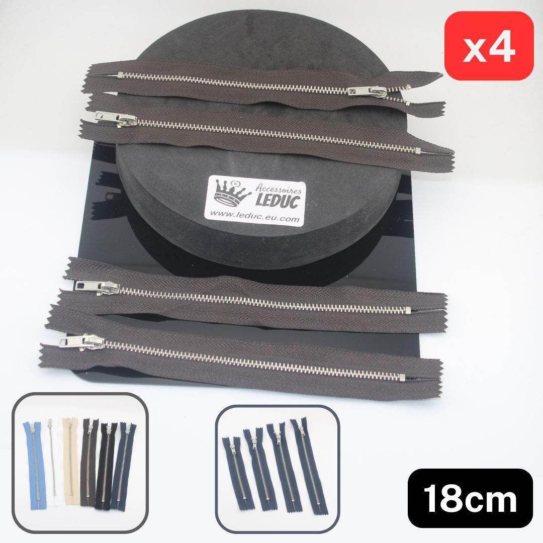 Set of 4 Trouser Metal Zippers - available in 12cm, 14cm, 16cm or 18cm - in Black, White, Blue, Navy, Beige or Brown - ACCESSOIRES LEDUC BV