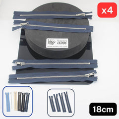 Set of 4 Trouser Metal Zippers - available in 12cm, 14cm, 16cm or 18cm - in Black, White, Blue, Navy, Beige or Brown