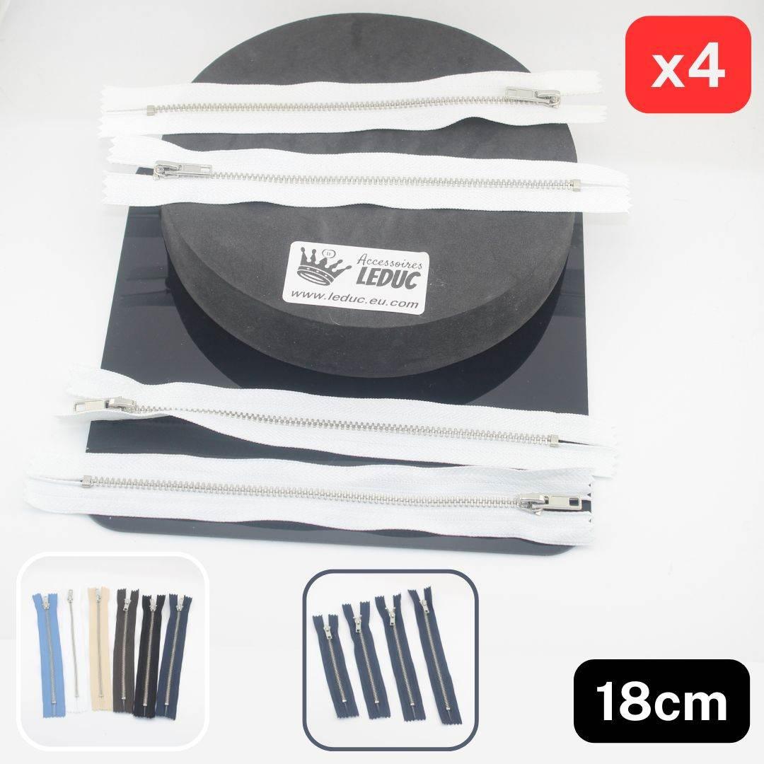 Set of 4 Trouser Metal Zippers - available in 12cm, 14cm, 16cm or 18cm - in Black, White, Blue, Navy, Beige or Brown - ACCESSOIRES LEDUC BV
