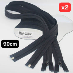 Set of 2, open end, 90cm Jacket Zippers, colour Black