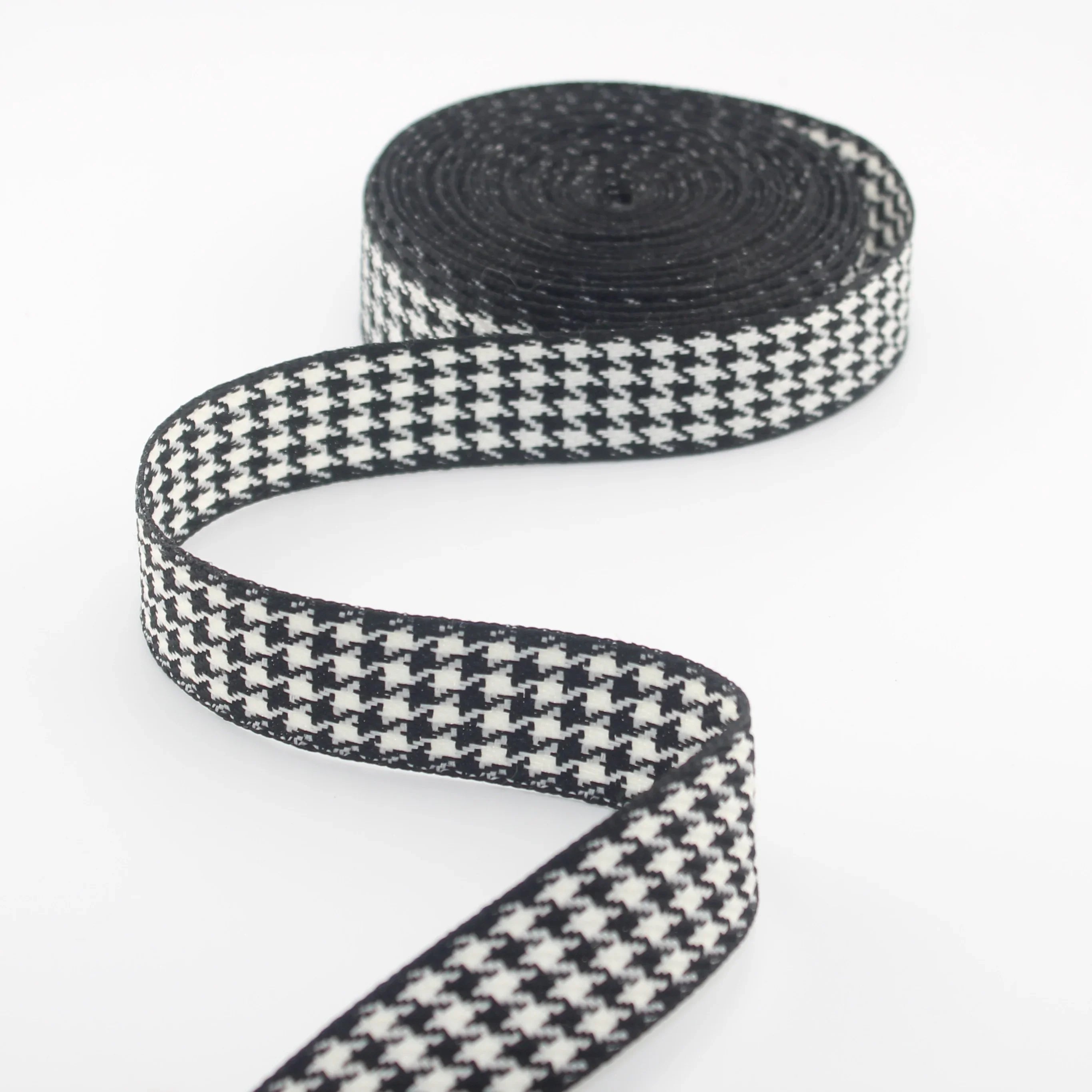 10 meters 25mm Ribbon with Houndstooth Pattern 100% Polyester - ACCESSOIRES LEDUC BV