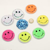 Set of 8 IRON-ON SMILEY PATCHES/LABELS with SEQUINS, for Children, HOTFIX