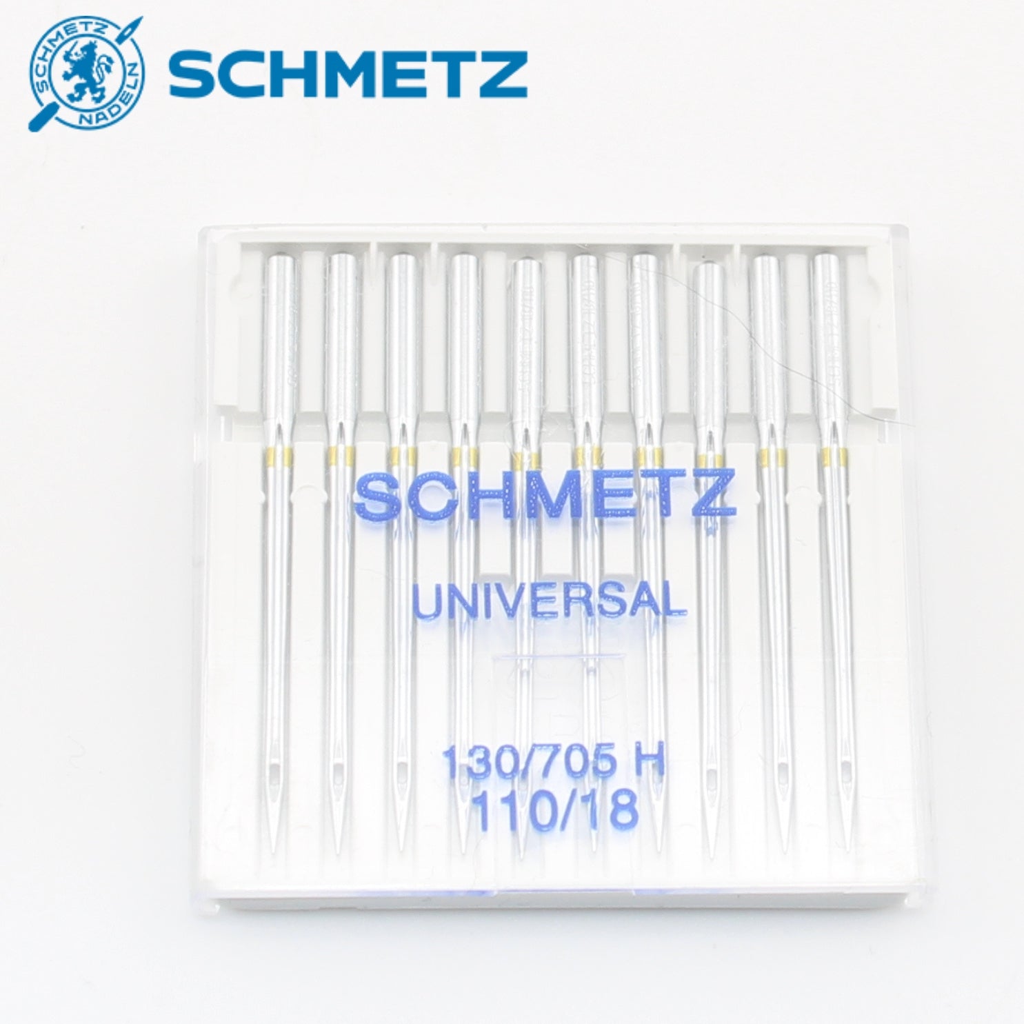 Boîte d’aiguilles universelles Schmetz pour machine à coudre, taille 110/18, 130/705 H.