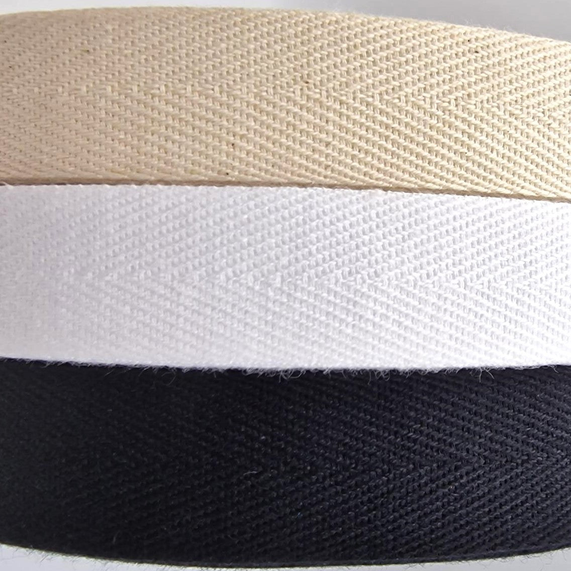 5 Meters Herringbone Tape 100% Cotton White Black or Ecru