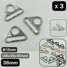 Set of 3 Triangle Buckles with Hole #BMEx060 available in 32mm, 38mm or 50mm in Silver, Pink Gold, Gold, Oldbrass, Gunmetal or Black - ACCESSOIRES LEDUC BV