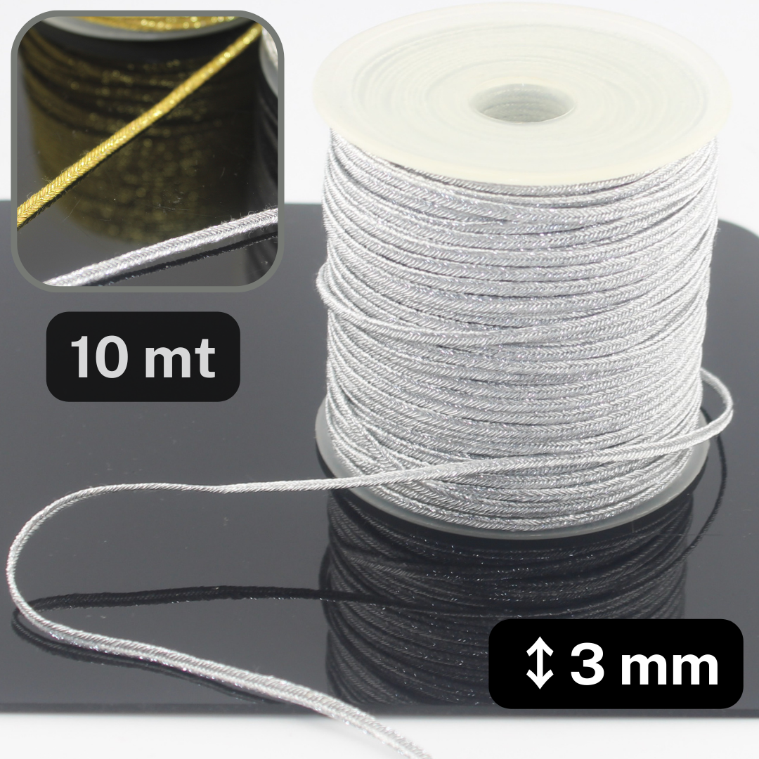 10 meter Metallic Lurex Soutache 3mm wide Gold or Silver