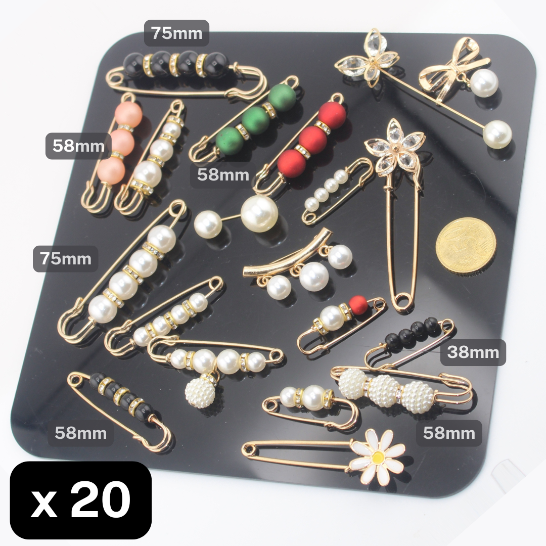 Sets of Pins, Broches, Decorative articles with Pearls, Beads etc
