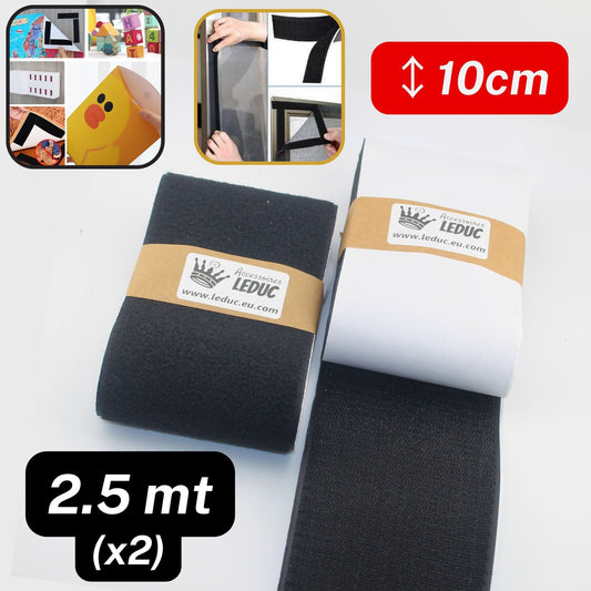 10cm wide Adhesive Hook & Loop Tape (velcro type) 2.5 meters Black - ACCESSOIRES LEDUC BV