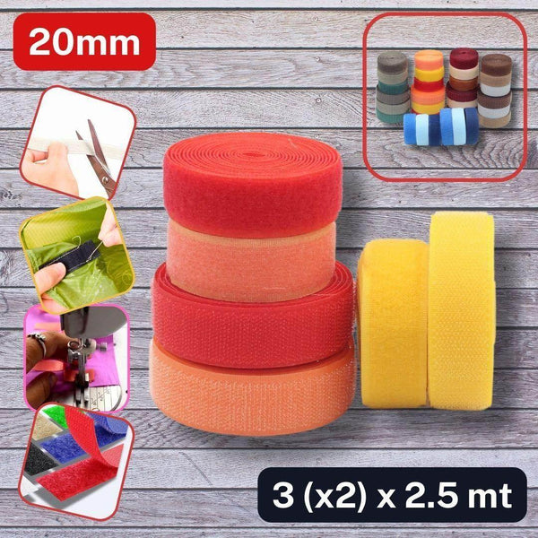 3 (x2) x 2.50 meters Colored Hook on Loop Tape (Velcro) - 20mm or 25mm Mix of 3 colours #HNL501 - ACCESSOIRES LEDUC BV