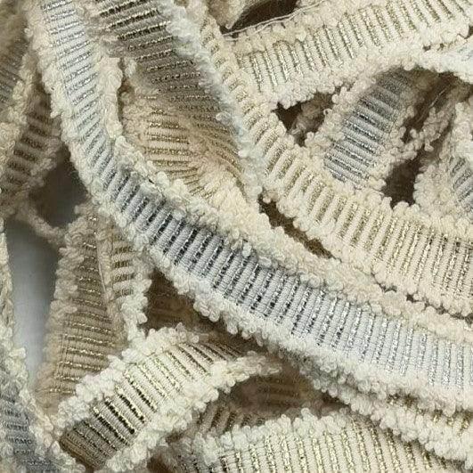 10 meters Cotton Tape 16mm with Vertical Lurex Stripes and Fringed Edges - ACCESSOIRES LEDUC BV