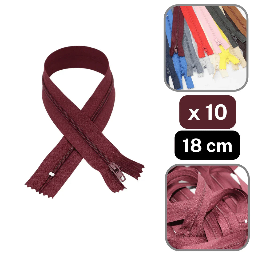 10 Coloured Nylon Zippers available in 18cm, 20cm, 35cm or 60cm #ZNP - ACCESSOIRES LEDUC BV